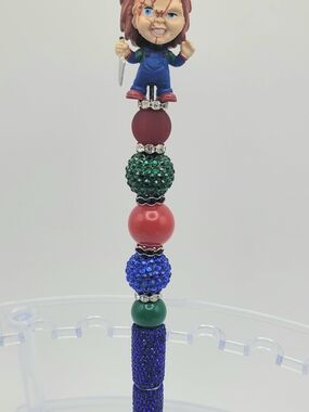 Colorful Beaded Charm Pen with Horror Chucky Character Top